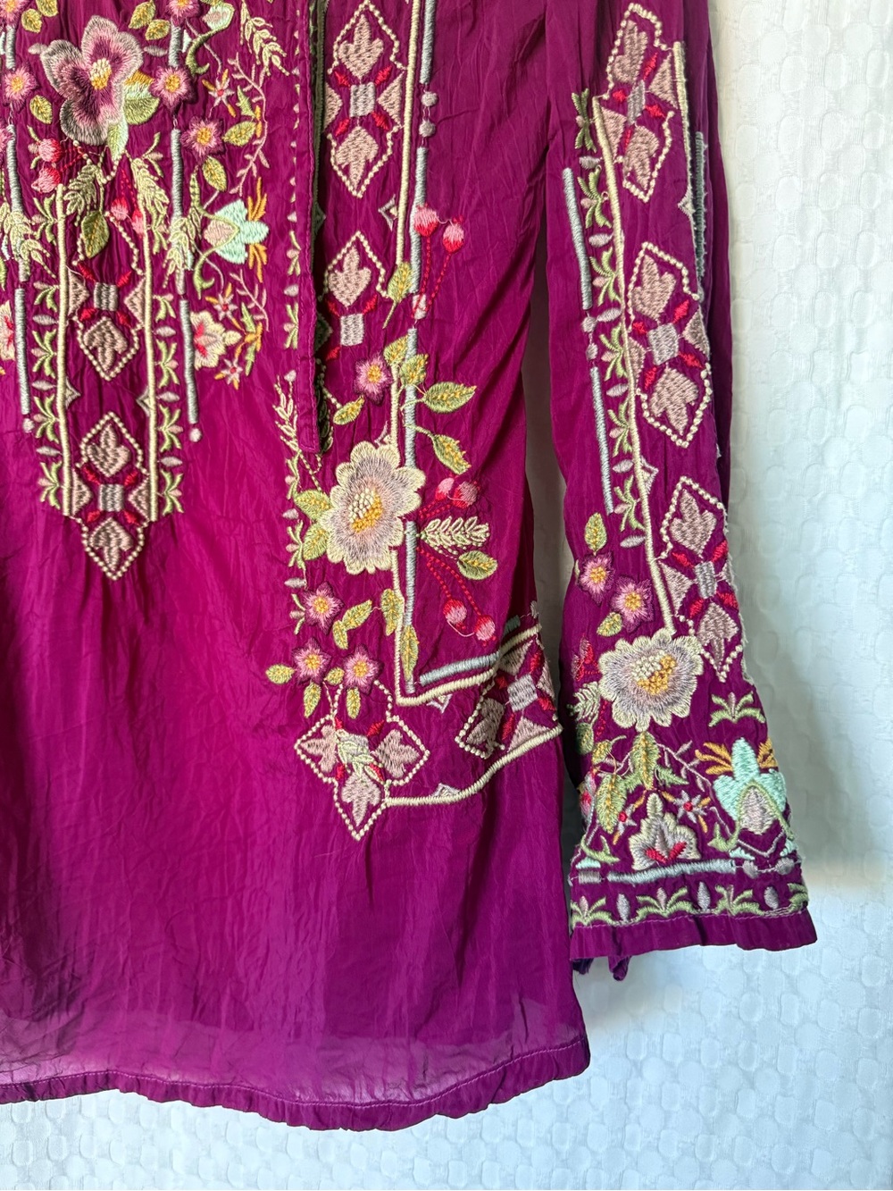 Johnny Was Embroidered Floral Cupra Rayon Boho Tunic Blouse Approx S Magenta - Picture 5 of 7